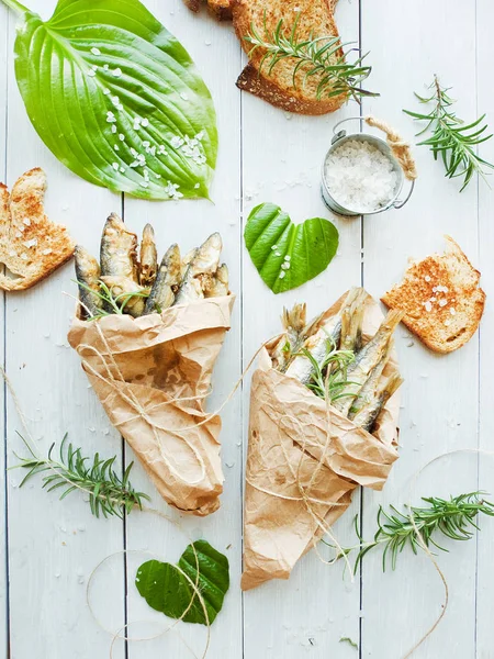 Peixe Anchova Crocante Com Sal Marinho Molho Soja Dof Rasa — Fotografia de Stock