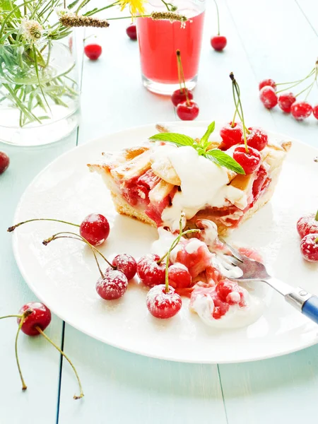 Cherry pie with sweet cherry compote. Shallow dof.