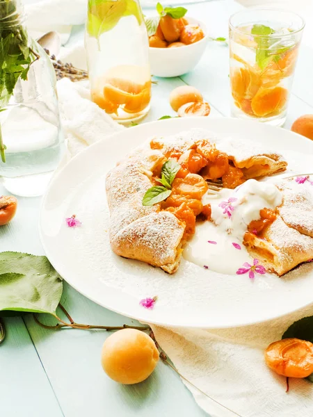 Aprikos Galette Paj Med Söt Aprikos Kompott Grunt Dof — Stockfoto