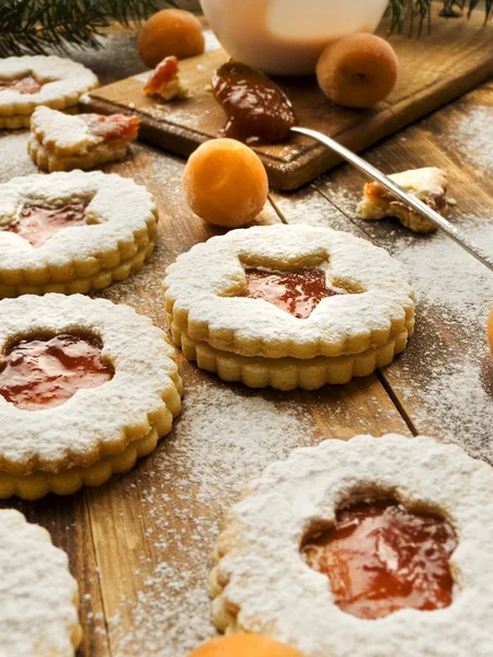 Biscoitos Natal Linzer Com Geléia Damasco Dof Rasa — Fotografia de Stock
