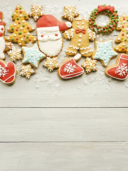 Navidad Decorado Fondo Galletas Jengibre Dof Poco Profundo —  Fotos de Stock