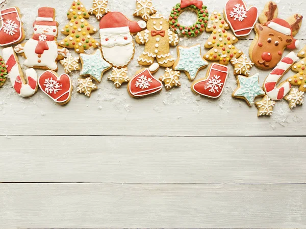 Weihnachten Dekorierte Lebkuchen Hintergrund Flacher Dof — Stockfoto