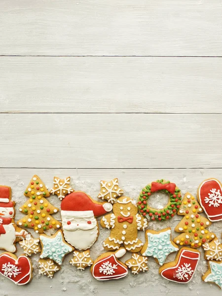 Boże Narodzenie Udekorowane Pierniki Ciasteczka Tła Płytkie Dof — Zdjęcie stockowe