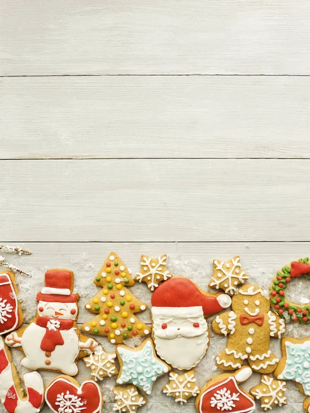 Kerstmis Ingericht Gingerbread Koekjes Achtergrond Ondiepe Dof — Stockfoto