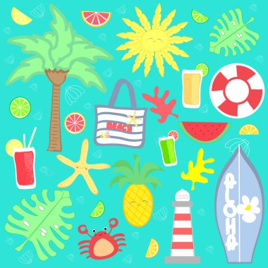 Sevimli yaz seti vektör illüstrasyon