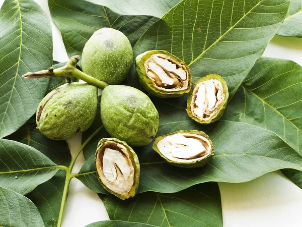 Nueces verdes sobre madera — Foto de Stock