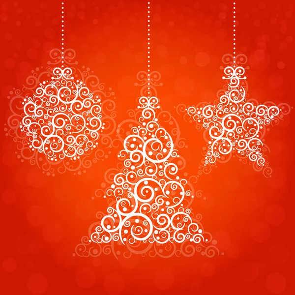 Kerstkaart Rode Vector Achtergrond Illustratie Ornamenten — Stockvector