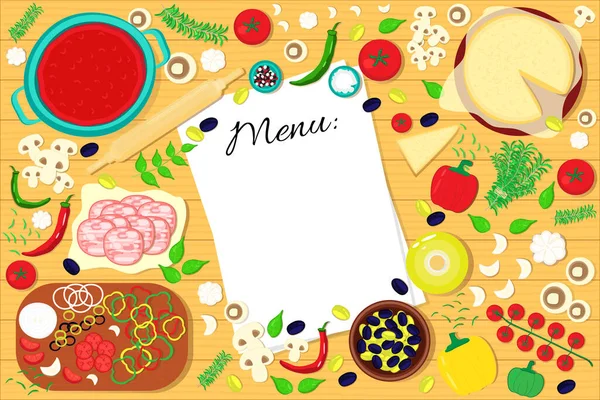 Λίστα Μενού Στο Τραπέζι Συστατικά Τροφίμων Εικονογράφηση Διανύσματος — Διανυσματικό Αρχείο