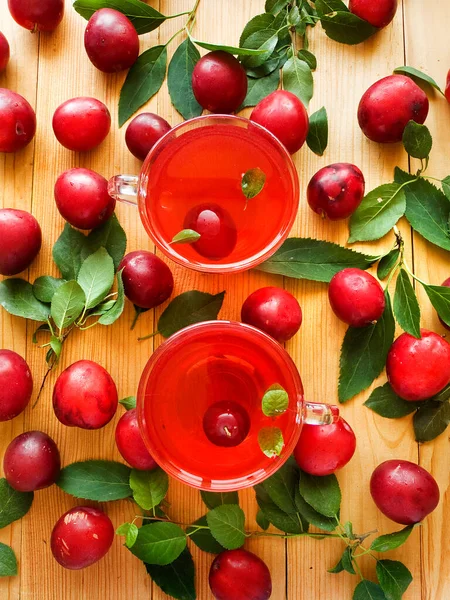 Cup Red Alucha Cherry Plum Compote Shallow Dof — Stock Photo, Image