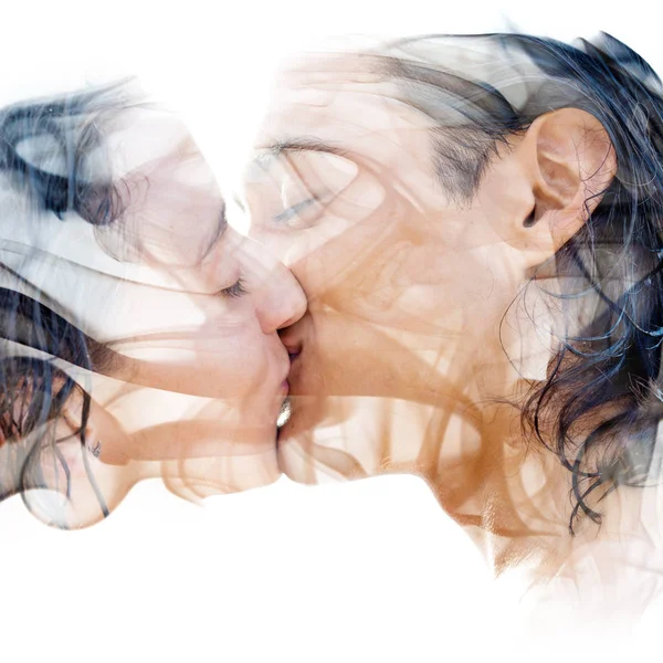 Blending One Another Spontaneous Romantic Kiss Blows Her Away Emptiness — Stock Photo, Image