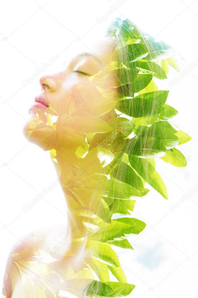 Bright aspects of nature are highlighted along with her peaceful and relaxed expression