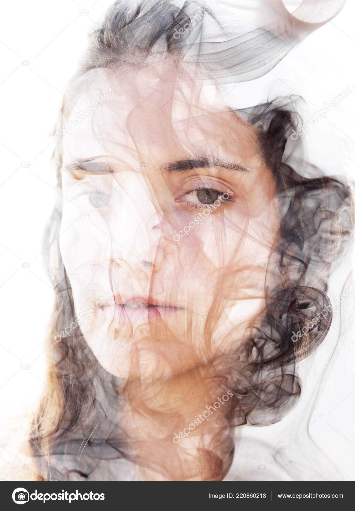 Her Wavy Hair Seamlessly Dissolves Swirls Smoke Creating Illusory