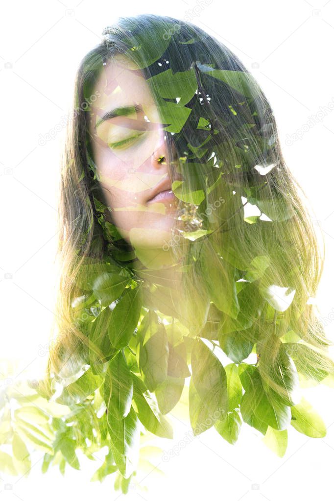 Bright aspects of nature are highlighted along with her peaceful relaxed expression