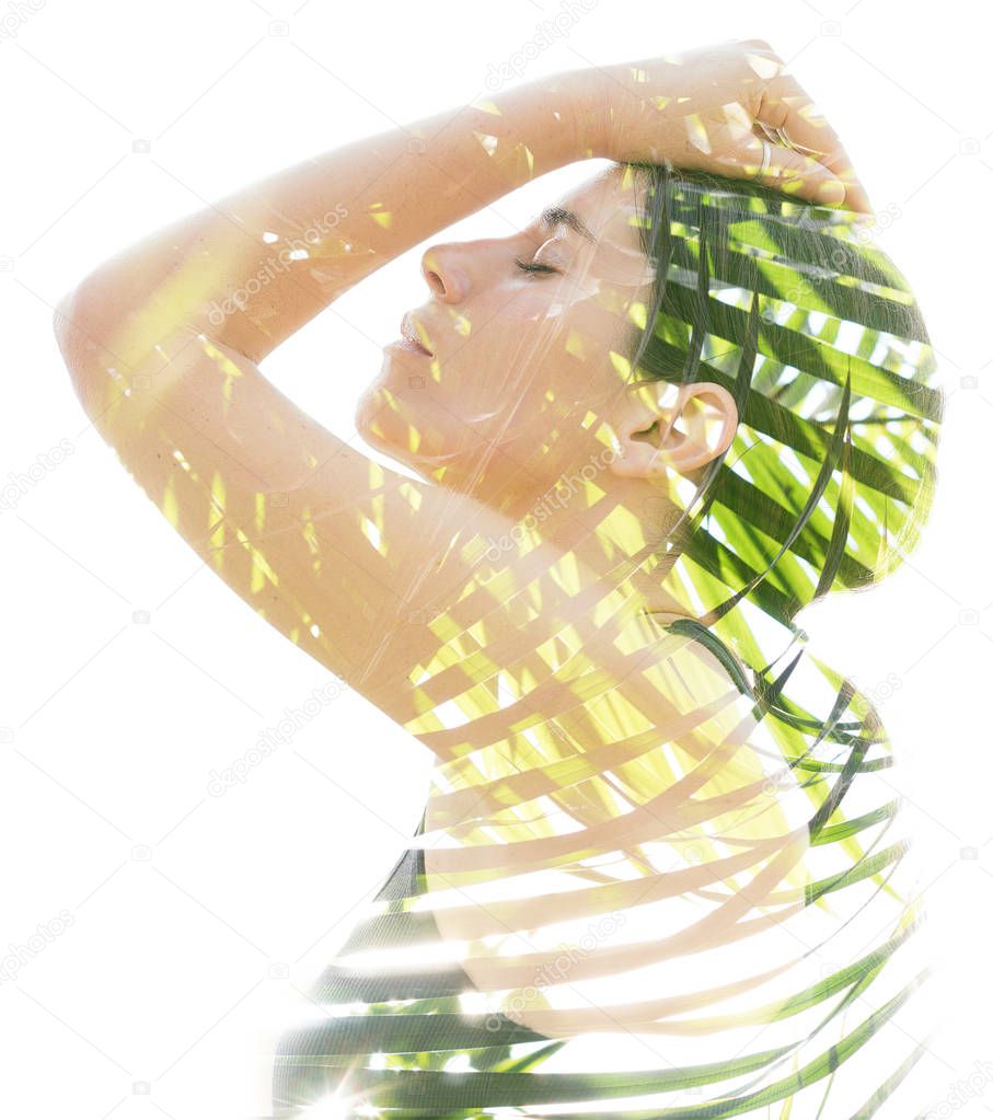 Bright aspects of nature are highlighted along with her peaceful relaxed expression