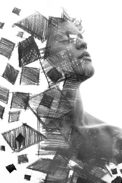 He dissolves into hand drawn squares, creating a unique visual effect