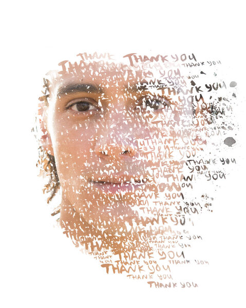 Portrait photography blends in with original artwork