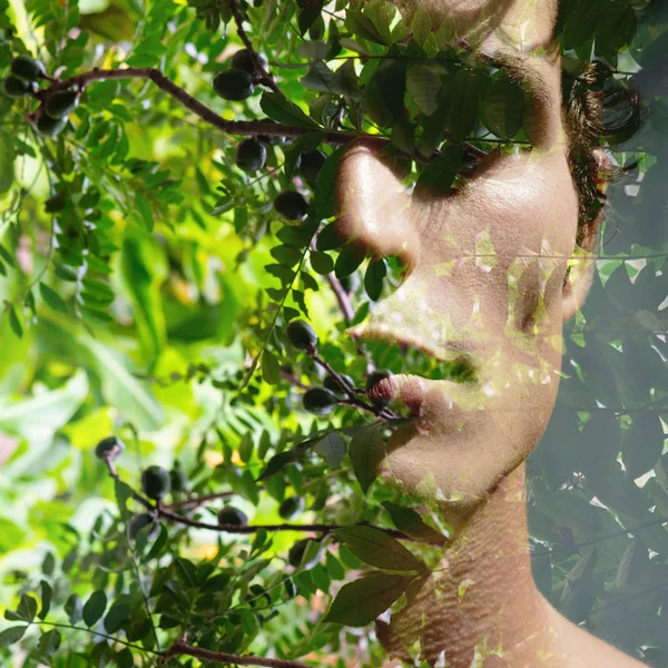 Harmonious growth between living beings and environment. Double exposure