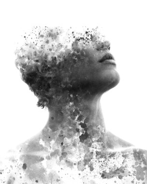 Paintography. Elle çizilmiş mürekkep ile kombine portre