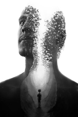 Paintography. Elle çizilmiş mürekkep ile kombine portre