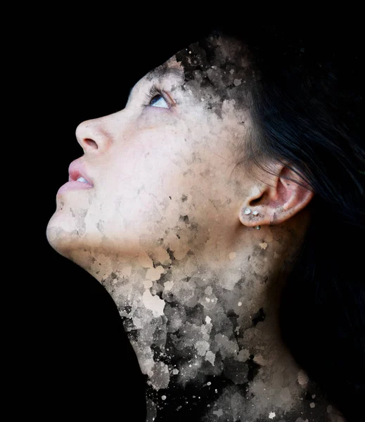 Handbemalte Fließende Tinte Verschmilzt Mit Ihrem Gesicht — Stockfoto