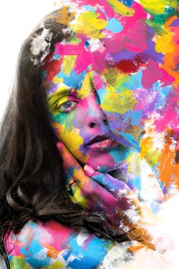 Paintography. Çift pozlama. Çekici bir peacefu yakın çekim