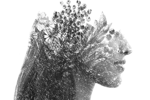 Paintography. Double Exposure portrait of a beautiful ethnic wom — Stock Photo, Image