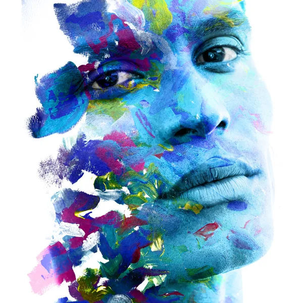 Paintography. Double exposure of an attractive male model combin — Stock Photo, Image