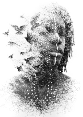 Paintography. Genç bir Afrika Americ çift pozlama portresi