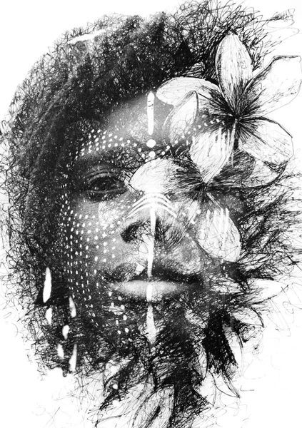 Paintography。アフリカ系アメリカ人の ma の二重露光の肖像画 — ストック写真