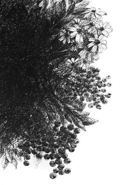 Черно-белые нарисованные вручную цветы, возникающие из хаоса, созданного — стоковое фото