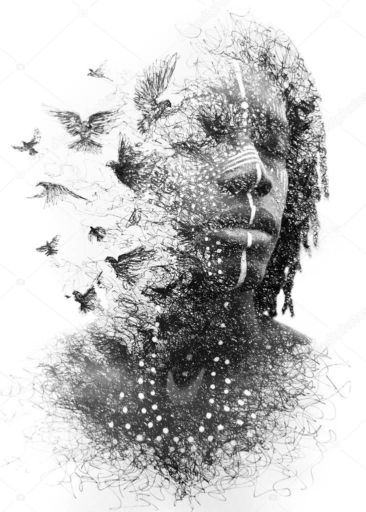 Paintography. Double exposure portrait of a young African Americ