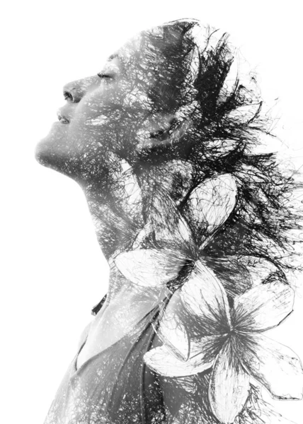 Paintography. Double Exposure portrait of a beautiful young woma — Stock Photo, Image