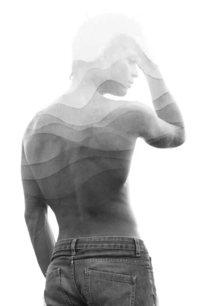 Paintography. Double exposure of an attractive male model combin — Stock Photo, Image