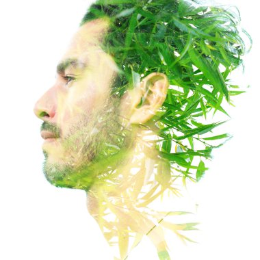 Yakışıklı delikanlı s portresi çift pozlama zekâ karışık