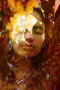 Kapalı gözleri ile doğal bir güzellik çift pozlama portre co