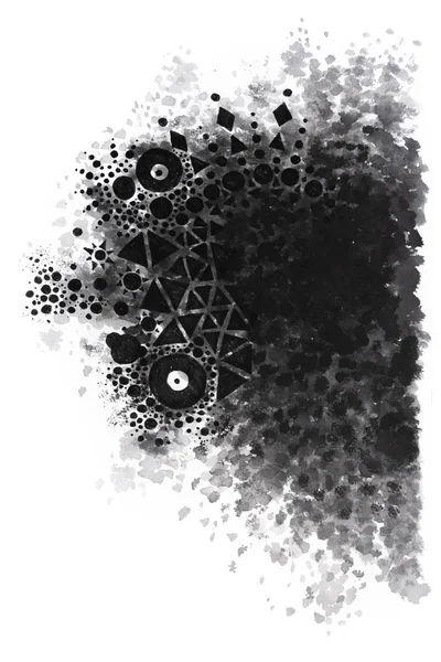 Graphic design element with geometric shapes and ink splatter, h — Stock Photo, Image