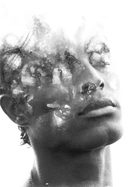 Paintography. Double exposure of an attractive male model combin — Stock Photo, Image