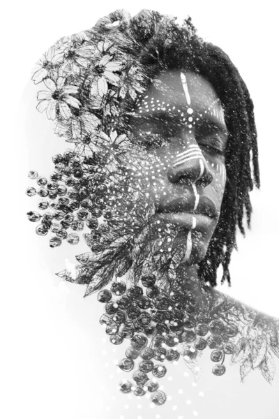 Paintography. Double exposure portrait of an african american ma — Stock Photo, Image