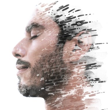 Paintography. Genç bir erkek modeli çift pozlama zekâ kombine