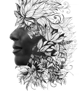 Çifte pozlama. Boya grafisi. Bir profil portresini kapatın