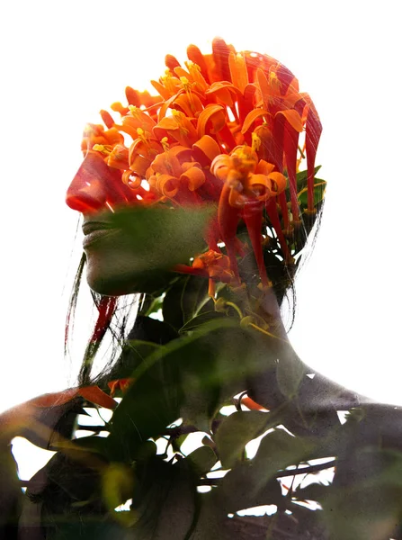 Double exposure profile of a natural beauty combined with lush o — Stock Photo, Image