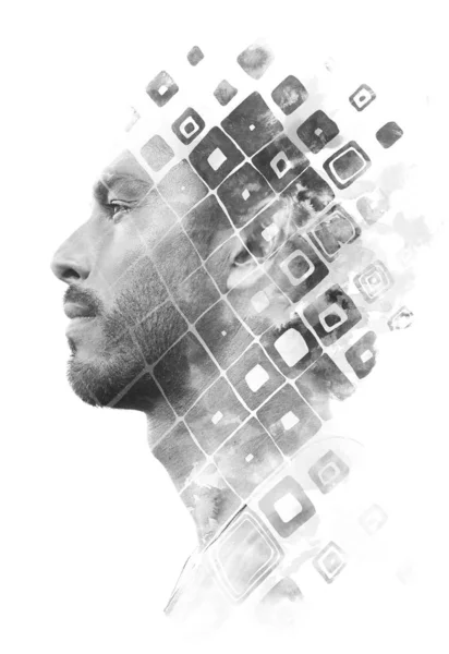 Paintography. Double exposure of an attractive male model combin — Stock Photo, Image