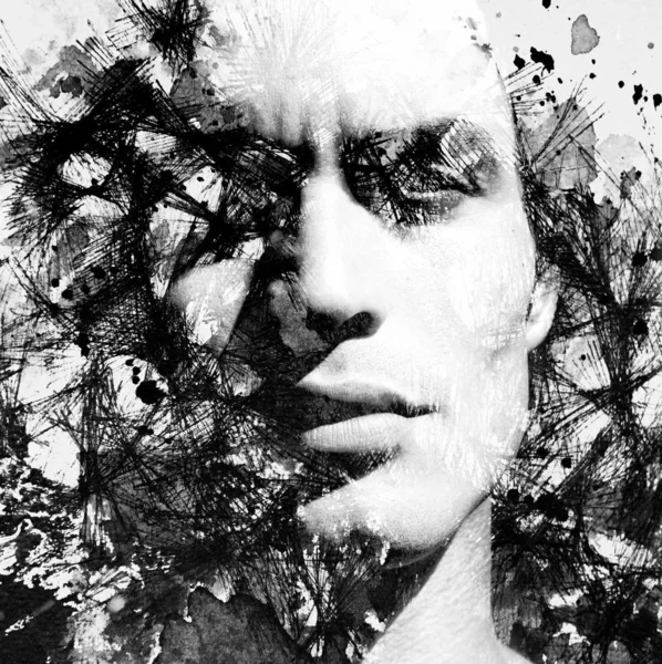 Paintography. Double exposure of an attractive male model combin — Stock Photo, Image