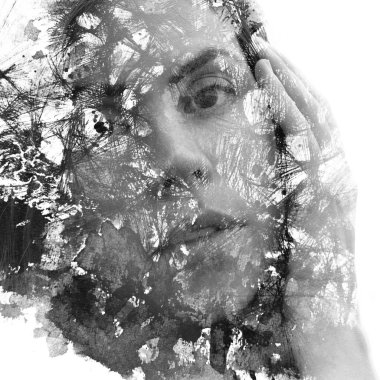 Paintography. Genç güzel kadını çift pozlama portresi