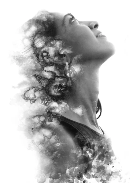 Paintography. Double Exposure portrait of a beautiful ethnic wom — Stock Photo, Image