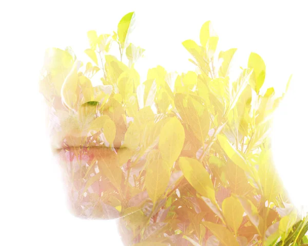 Surreal creative double exposure portrait — Stock Photo, Image