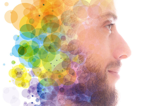 A portrait combined with a digital illustration