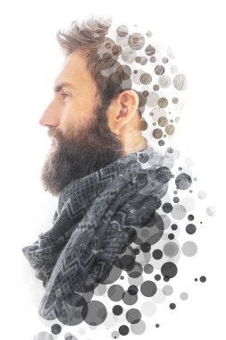 Bir dijital illüstrasyonla birleştirilmiş portre