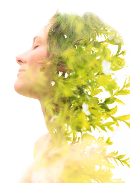 Surreal creative double exposure portrait — Stock Photo, Image