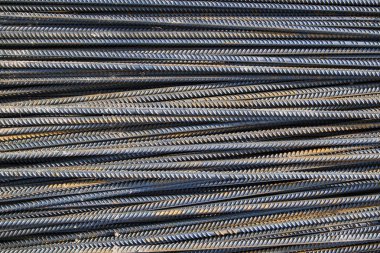 üstten görünüm yığın yakın çekim, Nervürlü Beton inşaat işleri için bar çelik takviye, birbiri üstüne yığılmış